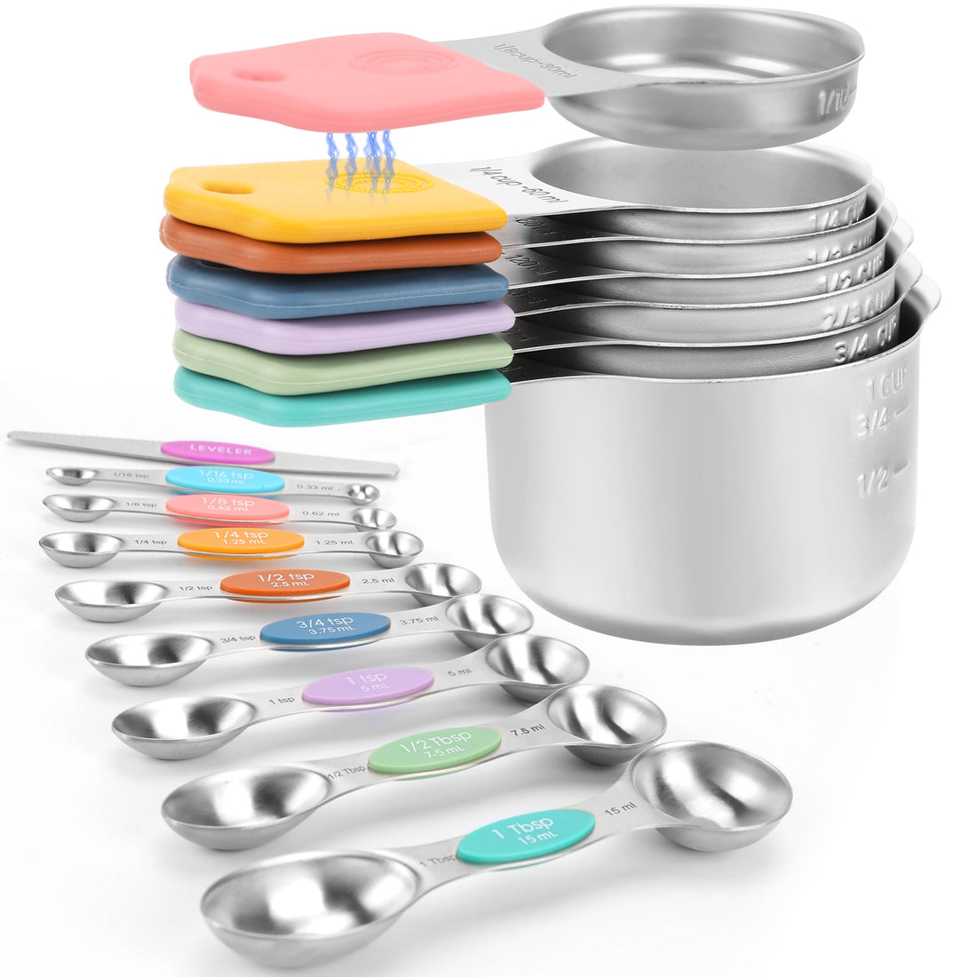 16PCS magnetic 304 stainless steel measuring cup spoon set for baking kitchen