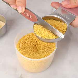 Magnetic Measuring Cups and Spoons Set-Heavy Duty 304 Stainless Steel Double Measurement Markings,BPA-Free,Set of 16 with Leveler for Measuring Dry and Liquid Ingredients(Mocha Brown)