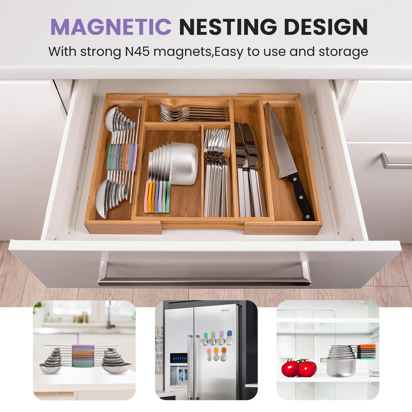 Magnetic measuring cup and spoon set - heavy-duty 304 stainless steel, dual measuring markers, 16 piece set with level for measuring dry and liquid composition(Colorful)
