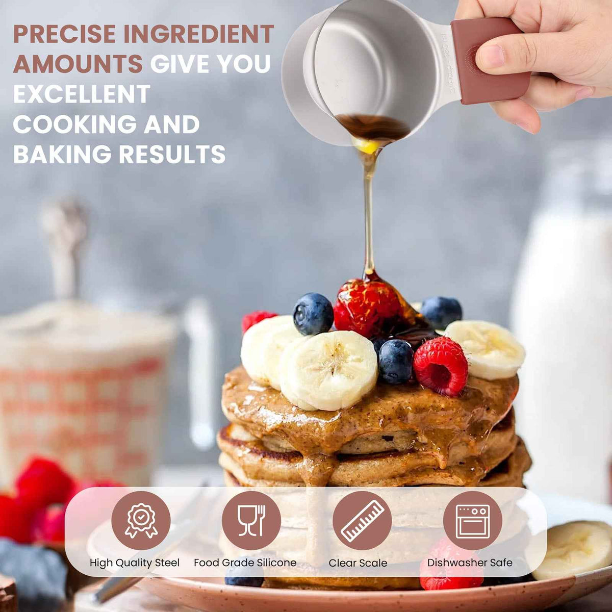 Magnetic Measuring Cups and Spoons Set-Heavy Duty 304 Stainless Steel Double Measurement Markings,BPA-Free,Set of 16 with Leveler for Measuring Dry and Liquid Ingredients(Mocha Brown)