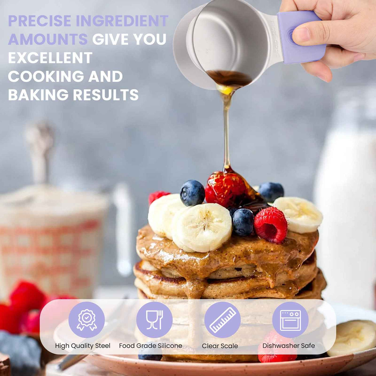 Magnetic Measuring Cups and Spoons Set-Heavy Duty 304 Stainless Steel Double Measurement Markings,BPA-Free,Set of 16 with Leveler for Measuring Dry and Liquid Ingredients(Lavender)